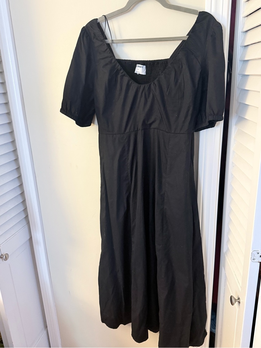 Old Navy Black Midi Dress with Puff Sleeves